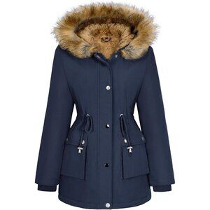 Women Winter Coats Fleece Lined Parka Jackets Hooded Warm Thicken Coat With Pock